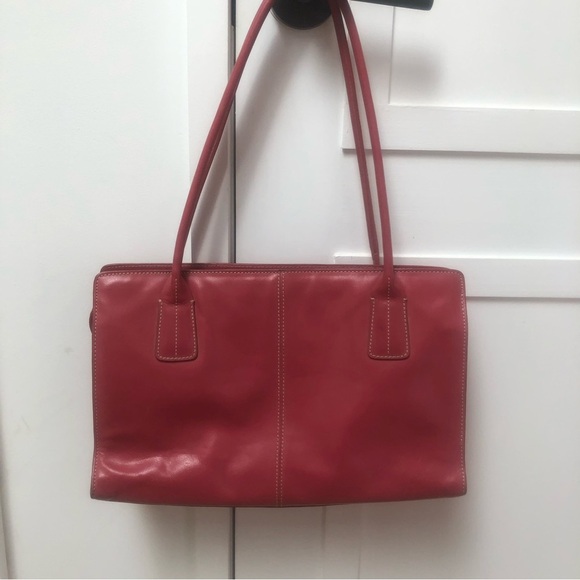 Nordstrom medium pink leather shoulder bag multi pocket paisley inside 9x14 - Picture 1 of 10